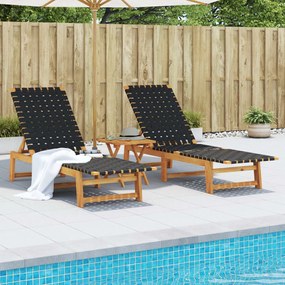 Lettini Prendisole Con Tavolino 2pz Neri Legno Massello Acacia /