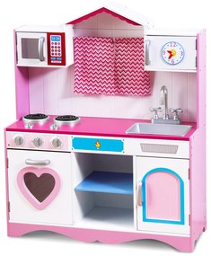 Costway Cucina da gioco con lavello rubinetto forno a microonde fornelli per bambini, Set da cucina da gioco 82x30x100,5cm