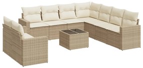 Set divano da giardino 10 pz con cuscini beige in polyrattan