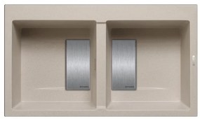 Lavello integrato 2 vasche in granito beige PYRAMIS Kartesio L 50 x L 86 cm