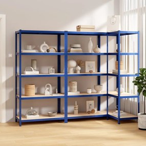 Scaffali A 5 Ripiani 3 Pz Blu İn Acciaio E Legno Multistrato /
