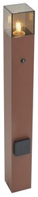 Lampada da esterno industriale color marrone ruggine con vetro fumé 70 cm con sensore crepuscolare IP44 - Denmark