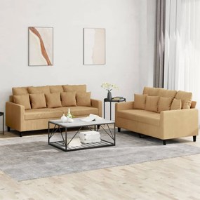 Set Di Divani 2 Pz Con Cuscini Marrone İn Velluto /