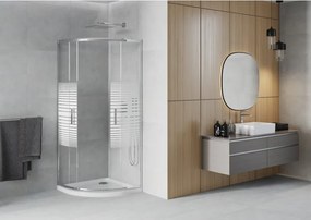 Mexen Rio cabina doccia semicircolare 80 x 80 cm, fasce bianche, cromo + piatto doccia Flat, bianco - 863-080-080-01-20-4110