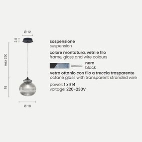 Lampada sospensione D18 cm in vetro soffiato Ottanio - MADAGASCAR Mod1