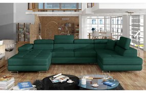 Divano angolare verde allungabile/con contenitore (con penisola a destra/a U) e rivestimento in velluto Rodrigo – ELTAP