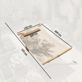 Amaca da Giardino 325x140x2,5 cm con Cuscino e Tasca in Poliestere con Barre di Legno Bianco Crema...