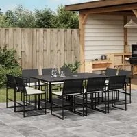 Set da Pranzo da Giardino 11 pz con Cuscini in Polyrattan Nero 3295064