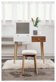 Tavolino da toilette bianco con specchio, portagioie e sgabello Beauty - Bonami Essentials