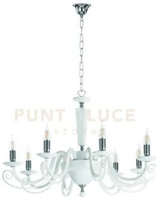Lampadario cherubini 8 luci bianco e cromo attacco e14 d.90cm