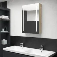 Armadietto Bagno con Specchio e LED Bianco e Rovere 50x13x70 cm 326500