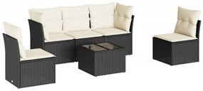 Set divano da giardino 6 pz con cuscini nero in polyrattan