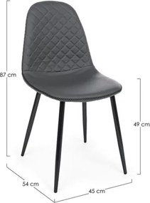 Sedie Da Interno Imbottite In Similpelle Grigio Gambe Nere Amanda PU Bizzotto - 4 Pz