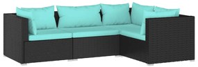 Set divani da giardino 4 pz con cuscini in polyrattan nero