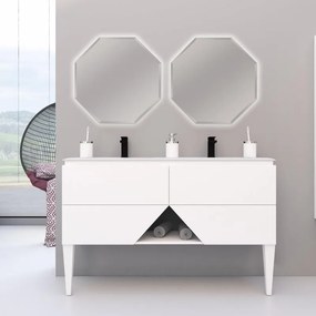 Mobile bagno sospeso con lavabo L 140 x H 55 x P 45.3 cm bianco opaco per doppia vasca Vintage
