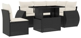 Set divano da giardino 6 pz con cuscini nero in polyrattan