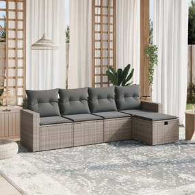 Set divano da giardino 5 pz con cuscini grigio in polyrattan