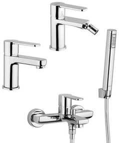 Set miscelatori lavabo + bidet + gruppo vasca Jacuzzi | rubinetteria Eolo ottone cromato per piletta click clack