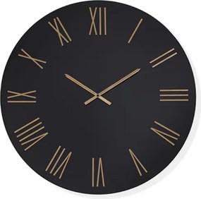 Orologio rotondo D60 cm ROWAN in cristallo laccato Nero e numeri Rame