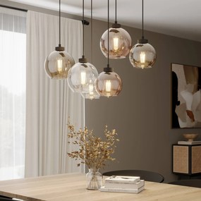 Euluna Sospensione Cubus 6 luci trasparente/miele/marrone