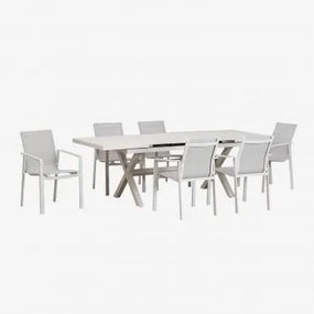 Set Tavolo Da Giardino Rettangolare Allungabile In Alluminio (180-240x90 Cm) Karena E 6 Sedie Da Giardino Eika Gardenia Bianco - Sklum