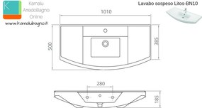 Lavabo bagno sospeso 100 cm in ceramica Litos-BN10 - KAMALU