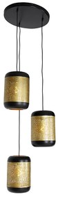 Lampadario vintage nero con ottone rotondo a 3 luci - Kayleigh