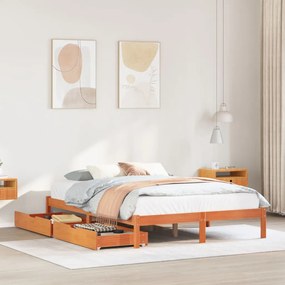 Letto Senza Materasso Marrone Cera 160x200 Cm İn Legno Di Pino /