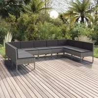 Set Divani da Giardino 9 pz con Cuscini in Polyrattan Grigio 3094598