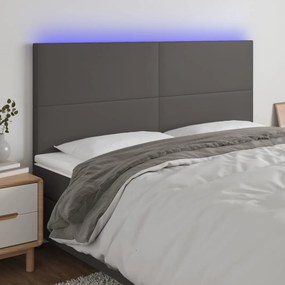 Testiera A Led Grigio 180x5x118/128cm İn Similpelle /