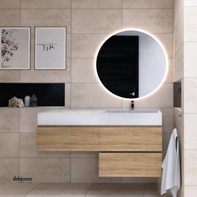 Mobile Bagno Sospeso "Carlotta" Da 120 Cm Composta Da Tre Cassetti Con Vasca a Dx Finitura Rovere Americano