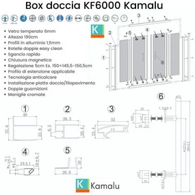 Kamalu - doccia un lato 200 cm vetro sabbiato apertura centrale kf6000
