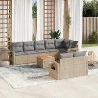 Set Divano da Giardino 9 pz con Cuscini Beige Misto Polyrattan 3256983