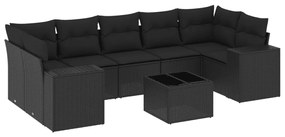 Set divani da giardino con cuscini 8 pz nero in polyrattan
