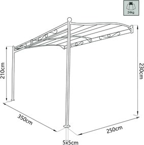 PEGASUS - pergola onda da giardino addossata in acciaio 3,5 x 2,5 m