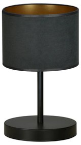 Lampada Da Tavolo 1 Luce Ganesha In Acciaio Nero E Paralume In Tessuto Nero