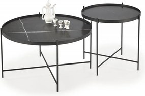 Set di 2 Tavolini da caffè Julieta effetto marmo nero/nero