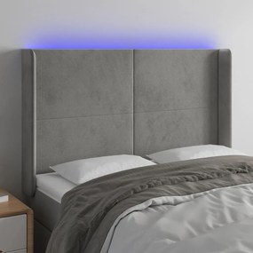 Testiera A Led Grigio Chiaro 147x16x118/128 Cm İn Velluto /