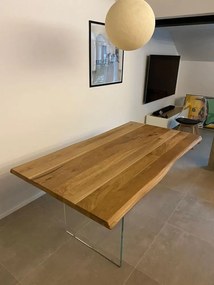 Tavolo da pranzo piano massello spessore 4 gambe vetro 180 x 90