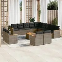 Set Divani da Giardino 14pz con Cuscini in Polyrattan Grigio 3226536