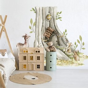 Adesivo murale Woodland - Albero, casa e animali della foresta | Inspio