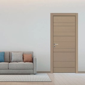 Porta interna a battente Mast Incisa in legno laccato colore tortora, L 90 x H 210 cm, apertura reversibile