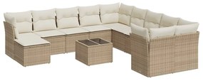 Set divani da giardino 12 pz con cuscini beige in polyrattan