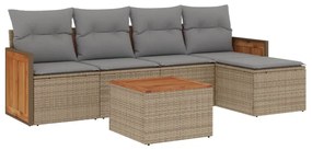 Set divano da giardino 6 pz con cuscini beige in polyrattan