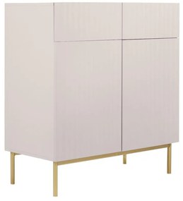 SALDI -  Credenza alta con 2 ante e 2 cassetti in MDF e Acciaio Beige e Dorato - EVILANA