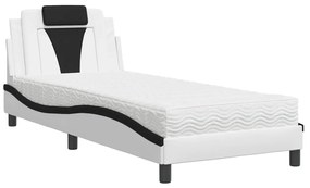 Letto con materasso bianco e nero 90x190 cm in similpelle