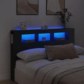 Testiera Led Nera 160x18,5x103,5 Cm Legno Multistrato /