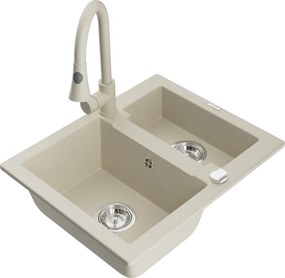 Mexen Carlos lavello in granito 1,5 vasche con miscelatore da cucina Elia, beige - 6518-69-670101-69