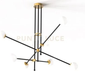 Kevin lampadario da soffitto 6 luci struttura nero e ottone spazzol...