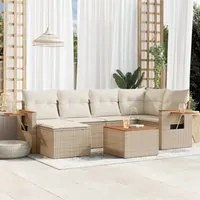 Set Divani da Giardino 7 pz con Cuscini Beige in Polyrattan 3227024